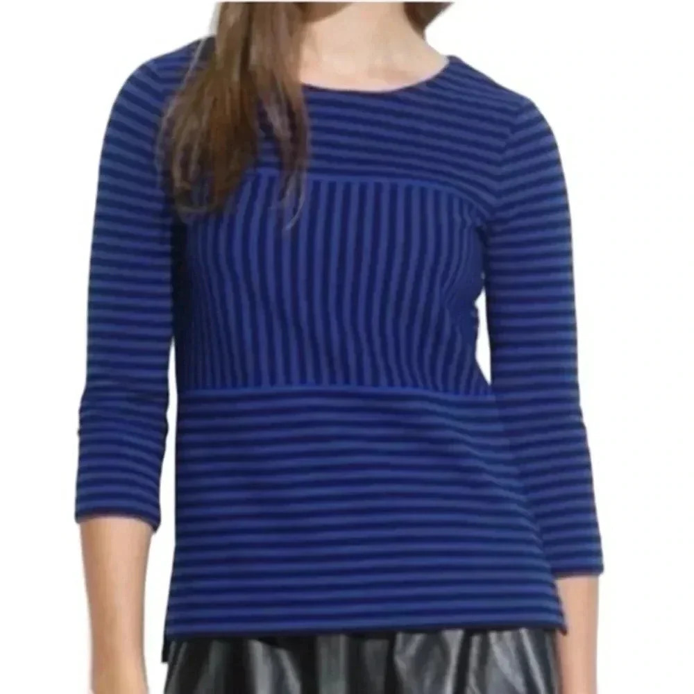 Madewell Blue Black 3/4 Sleeves Gallerist Ponte Striped Top Blouse Size XS